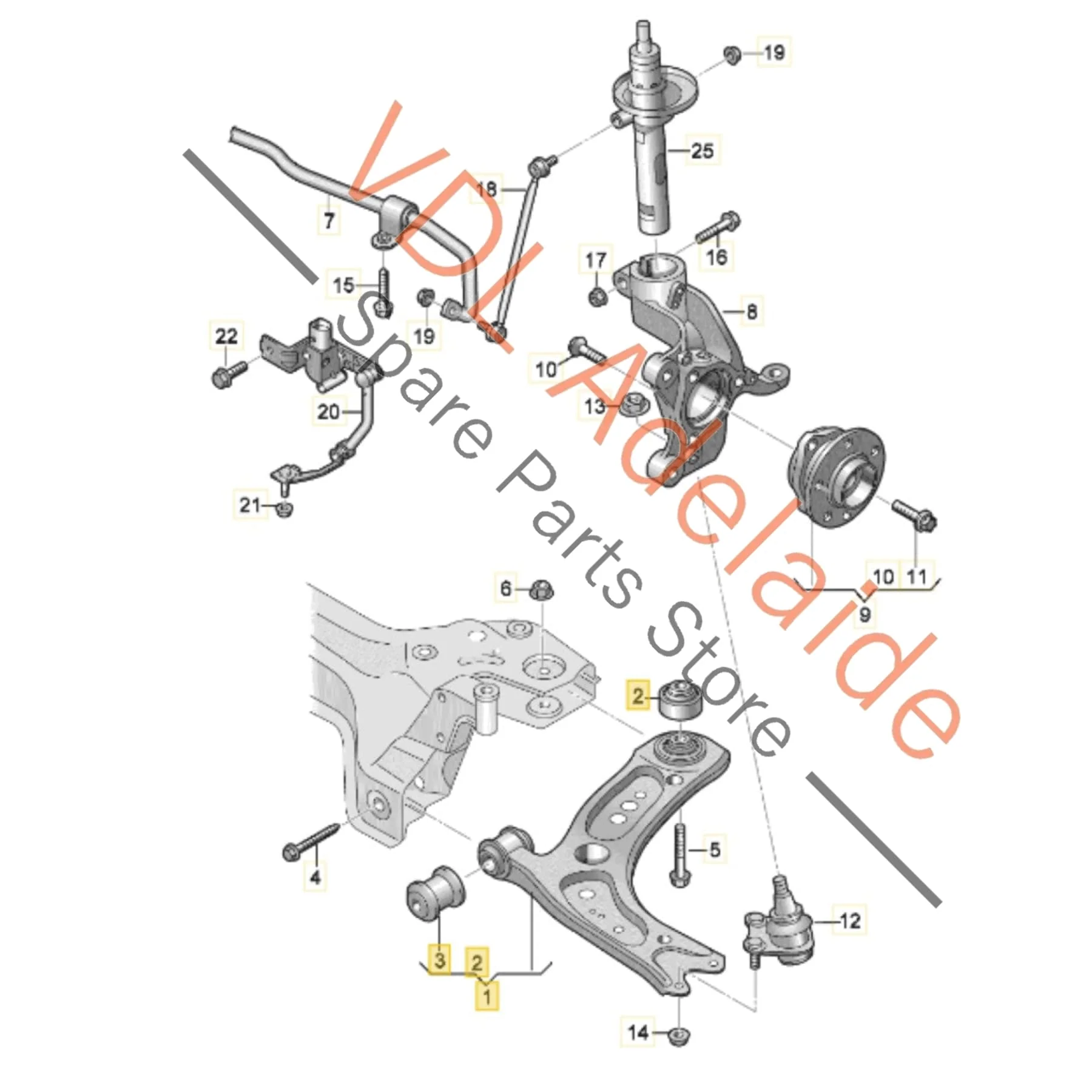 VW Golf R MK7 Front Right Lower Control Arm Wishbone Suspension 5WA407152 - Image 2