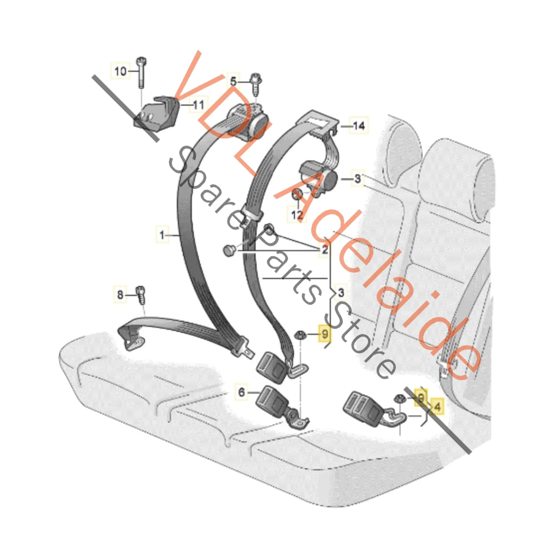 VW Golf MK7 Rear Double Seat Belt Seatbelt Clip Clasp Catch 8V0857739 QVZ - Image 2