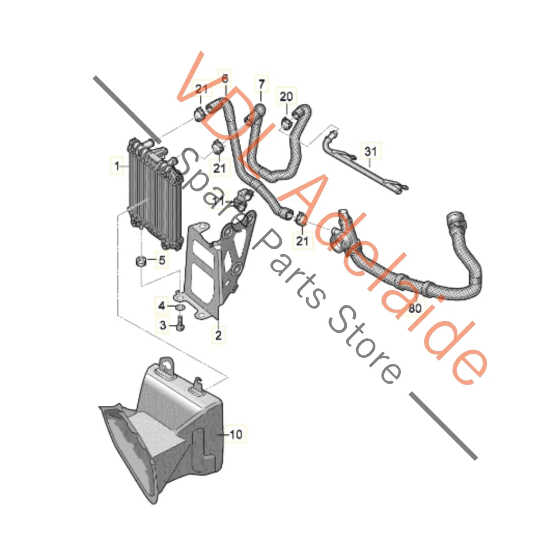 VW Golf R MK7 7.5 Front Right Small Additional Radiator Cooler Assembly 5Q0121251HA 5Q0121093FA 5G0117334C - Image 3