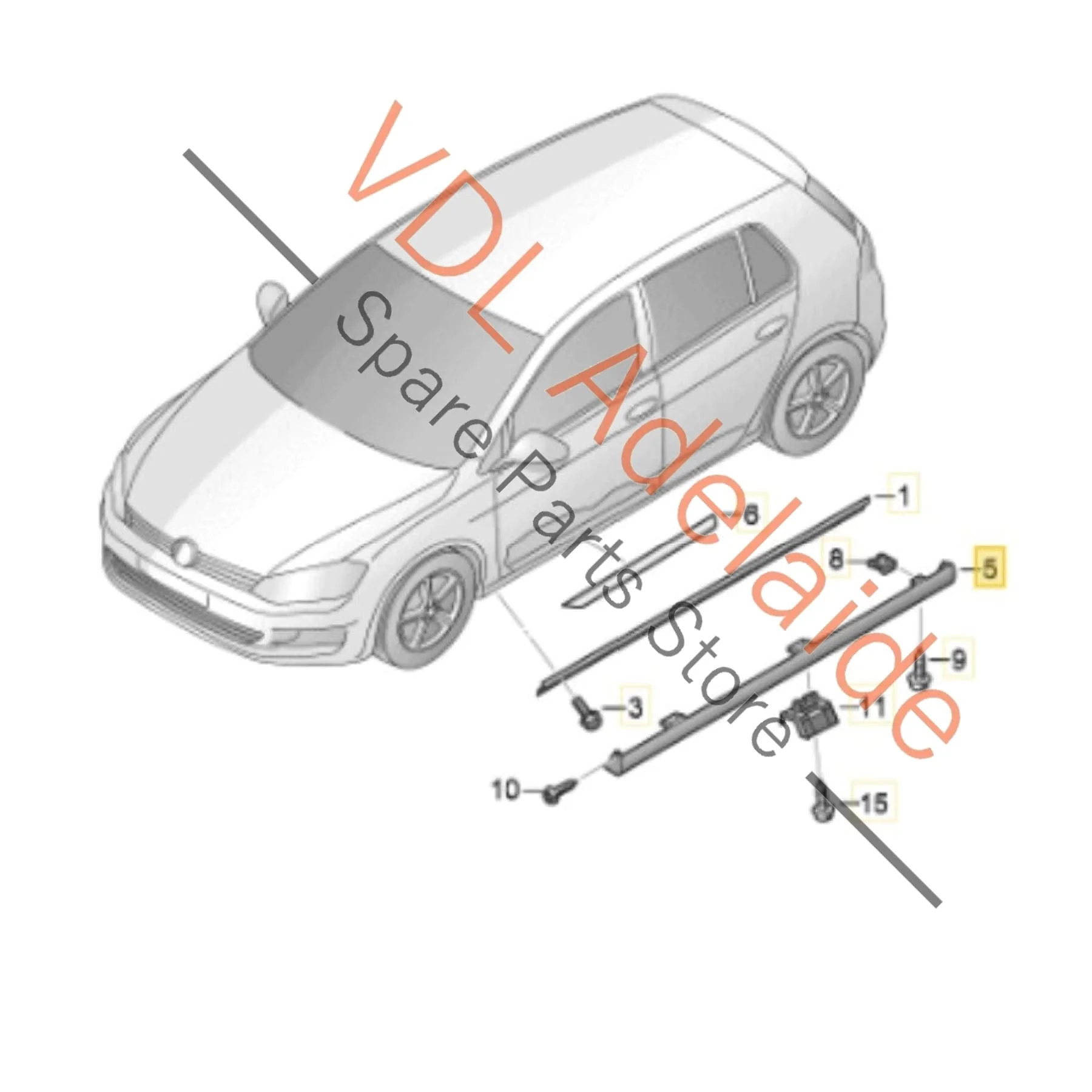 VW Golf R MK7 LHS Left Widened Sill Panel Sideskirt Rocker Panel Cover Trim Moulding 5G0853855 - Image 2