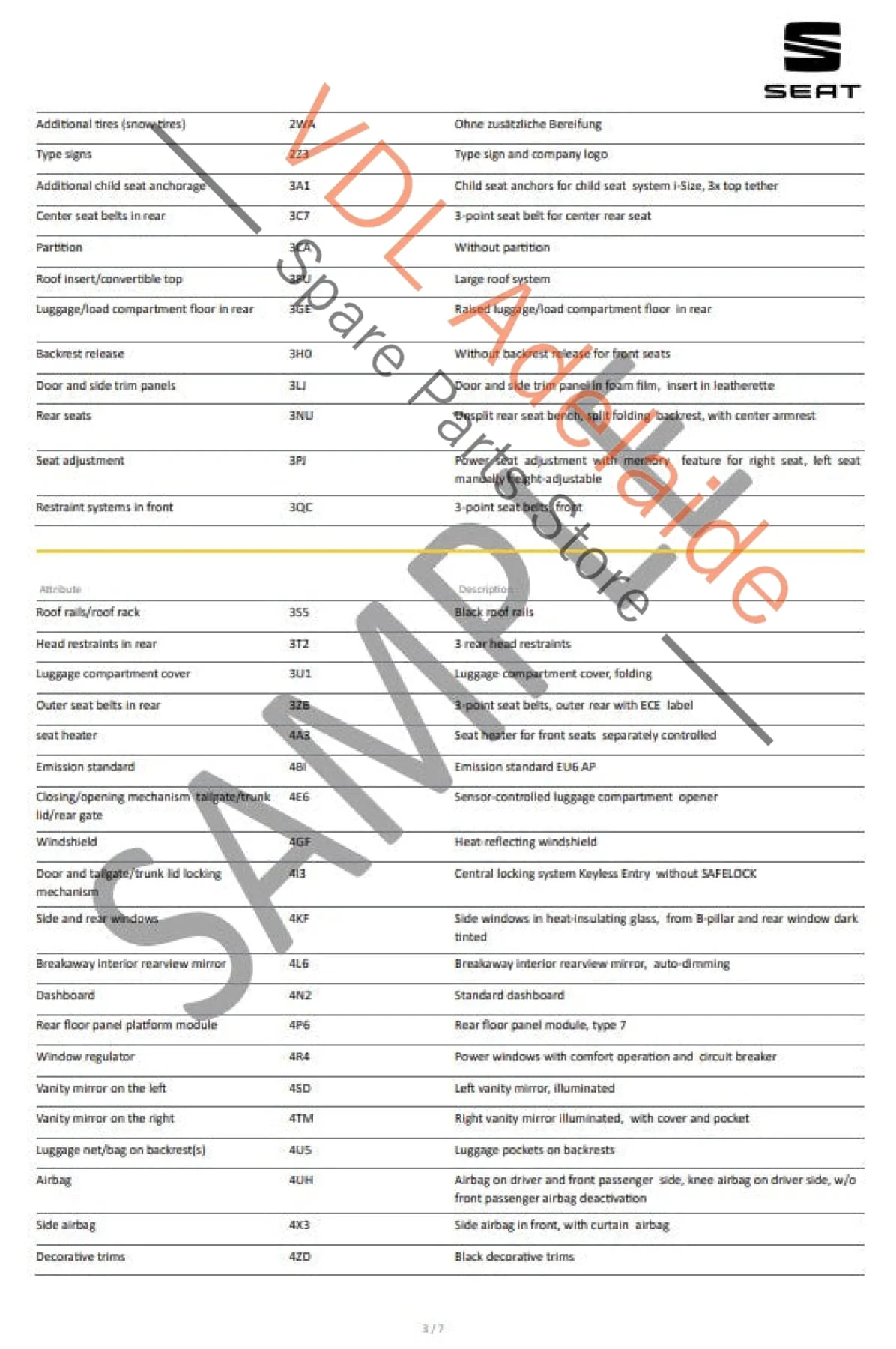 Cupra Seat VIN Digital Report - Option Codes Build Date Colour - Image 3