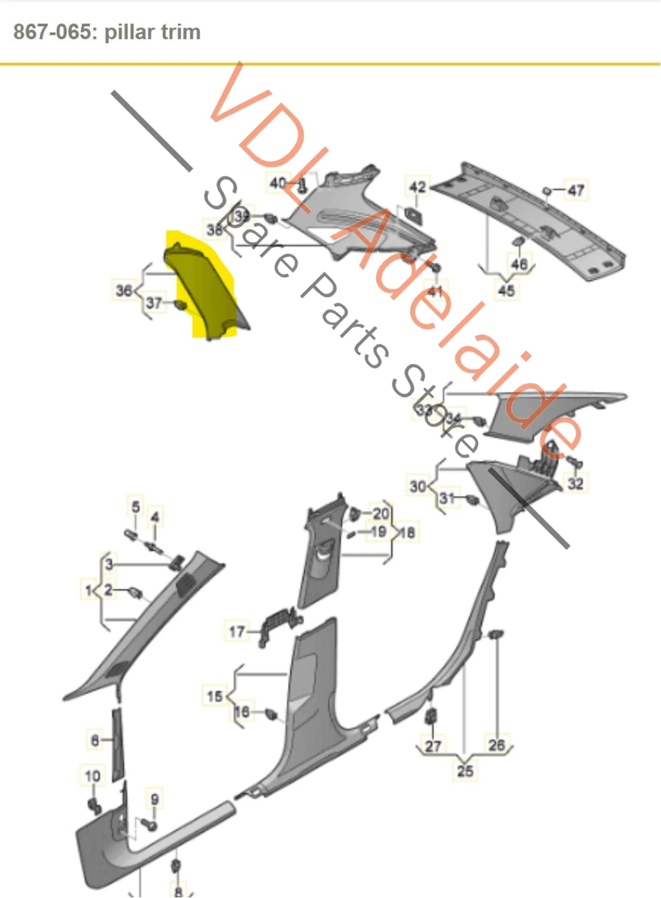 Audi A4 S4 B9 Wagon Left C-Pillar Interior Trim 8W9867287B V48 - Image 2