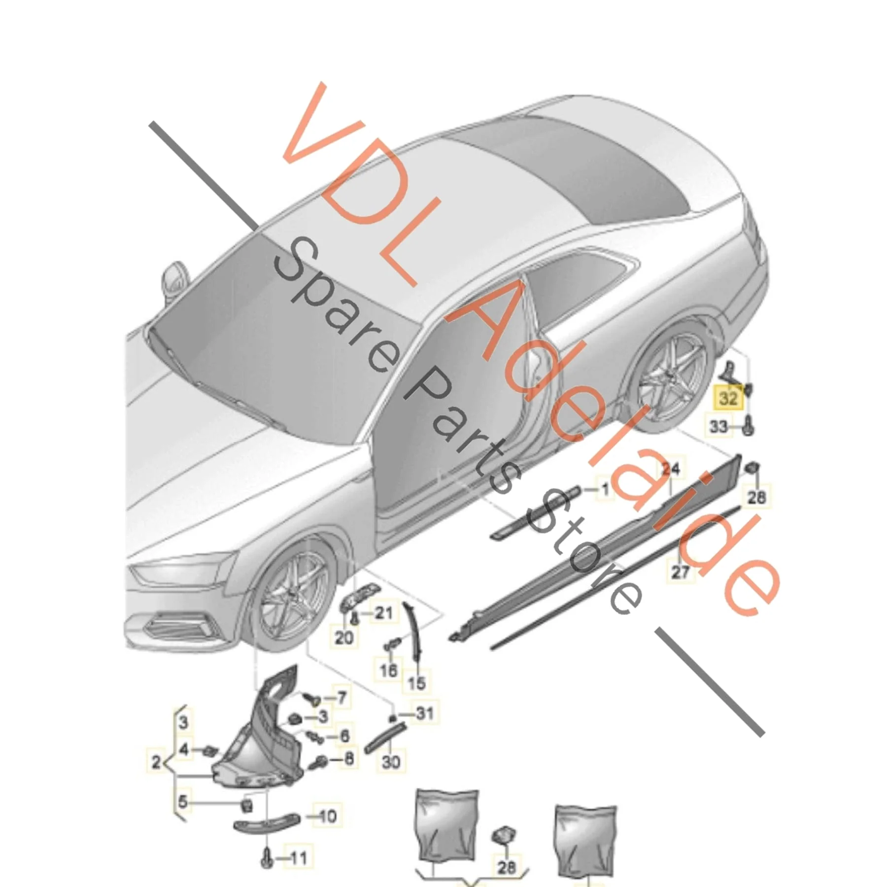 Audi A4 S4 A5 S5 Rear Wheel Arch Aerodynamic Trim Pair Spoiler Set 8W6853818 8W6853817 - Image 2