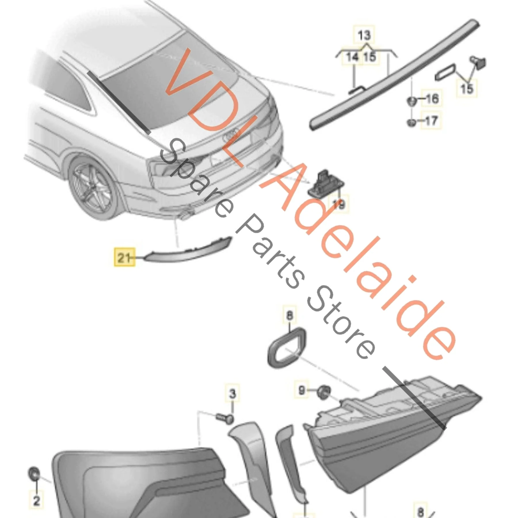 Audi A4 S4 RS4 A5 S5 RS5 B9 Left Outer Rear Bumper Reflector 8W0945105AC - Image 2