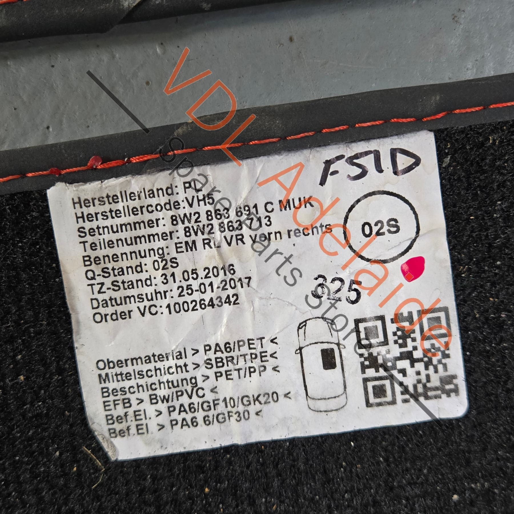 Audi RS5 B9 Set of Genuine Floor Mats Carpets 8W2863691C MUK - Image 9