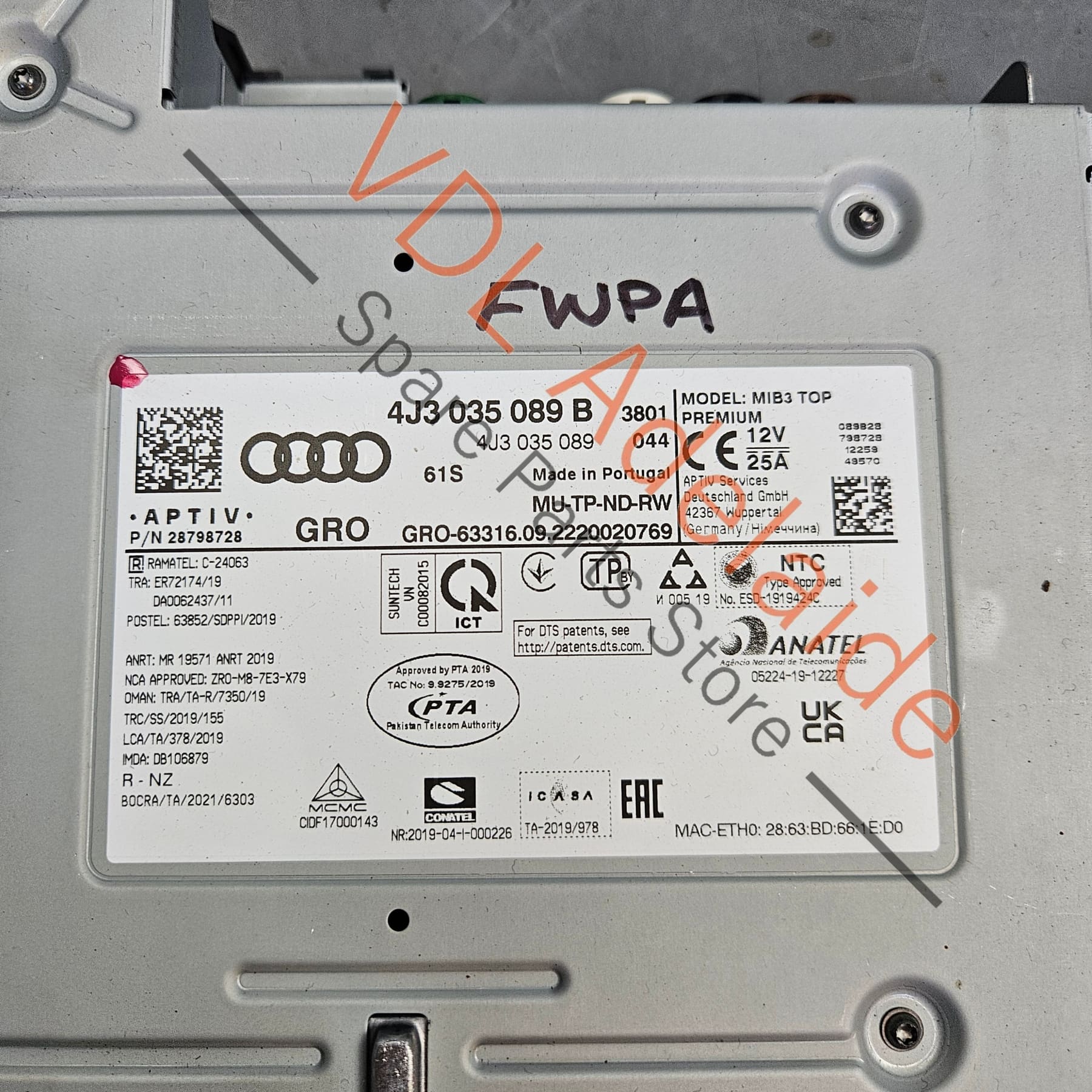 Audi e-Tron Main Central Computer for Infotainment MIB3 Top Premium 4J3035089B - Image 3
