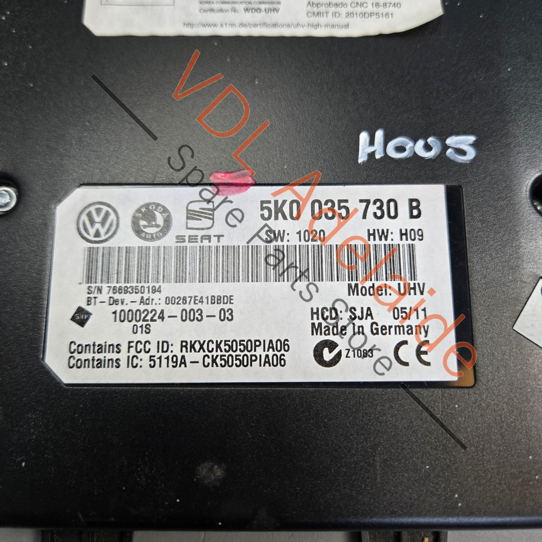 Genuine VW Bluetooth Control Module Adapter 5K0035730B - Image 2