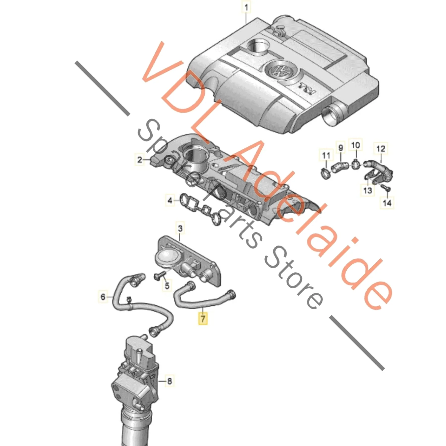 VW Golf R MK6 Oil Vent Hose 06F103221E - Image 2