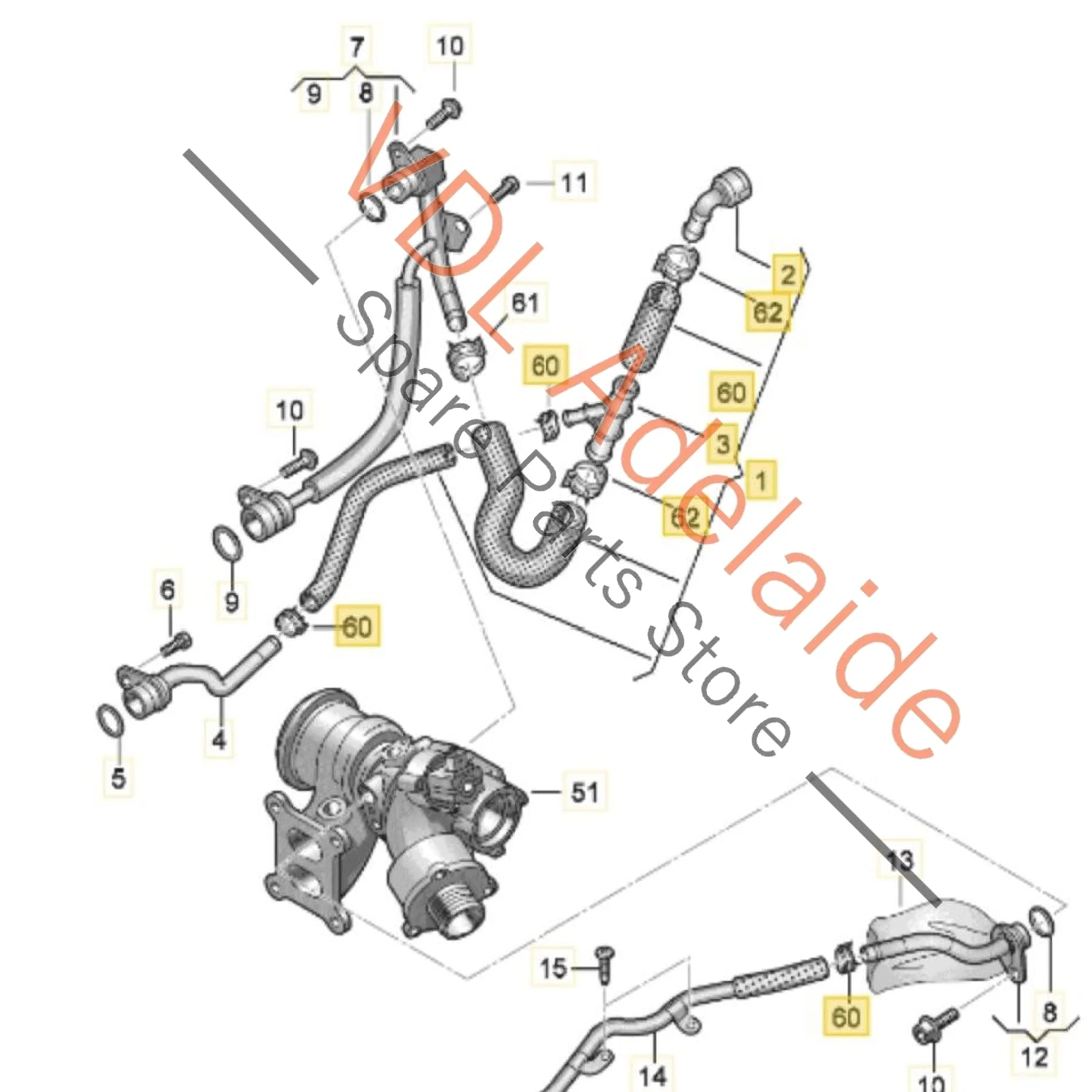 VW Audi Turbocharger Coolant Hose Pipe 5Q0122291DA 5Q0121087A - Image 2