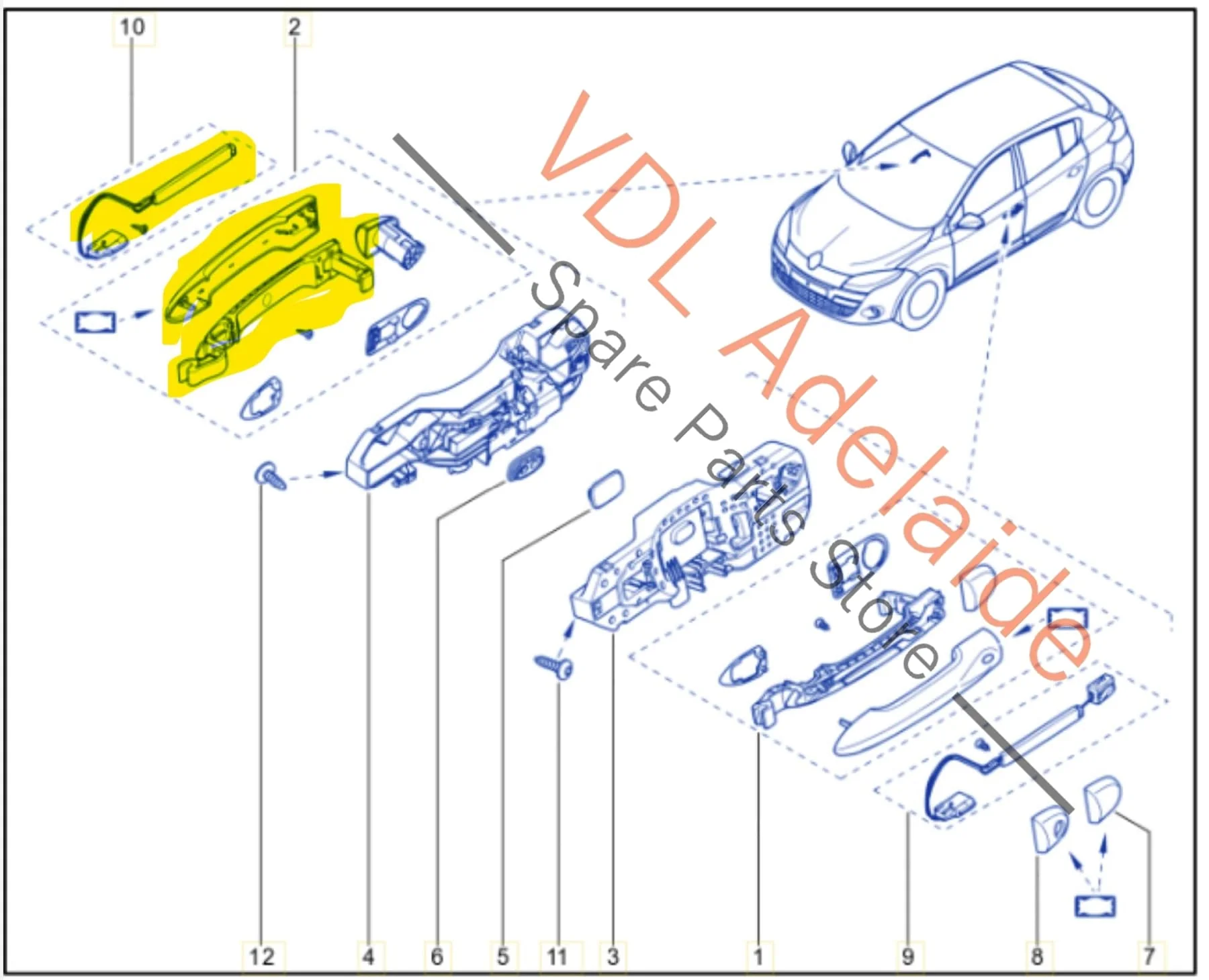 Renault Megane III 3 Passenger Side Exterior Door Handle & Sensor Set 285980194R 285980194R Silver/Chrome - Image 2