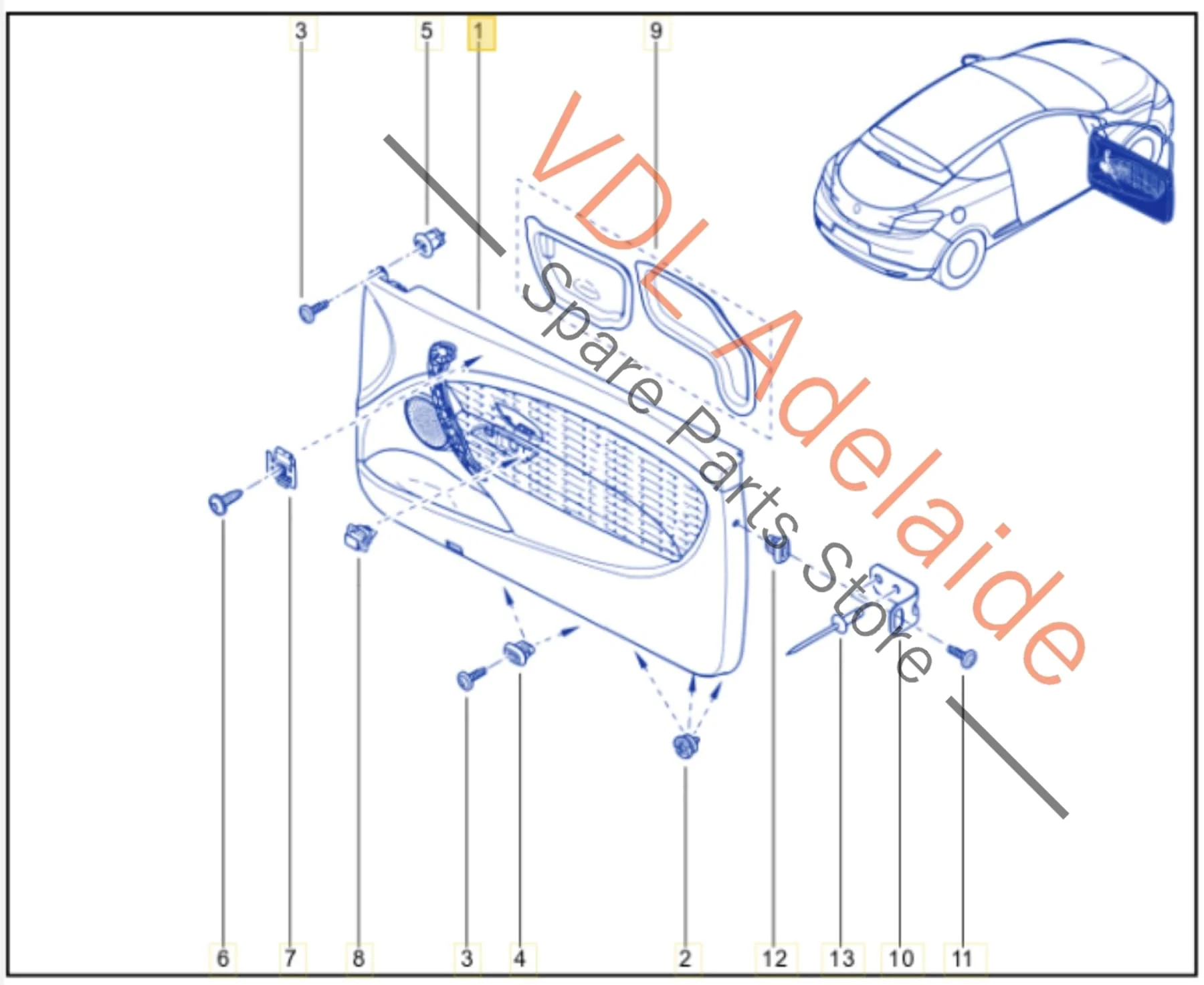 Renault Megane RS250 RS265 RS275 Right Side Interior Door Trim w Handle 809001418R 809000081R - Image 2
