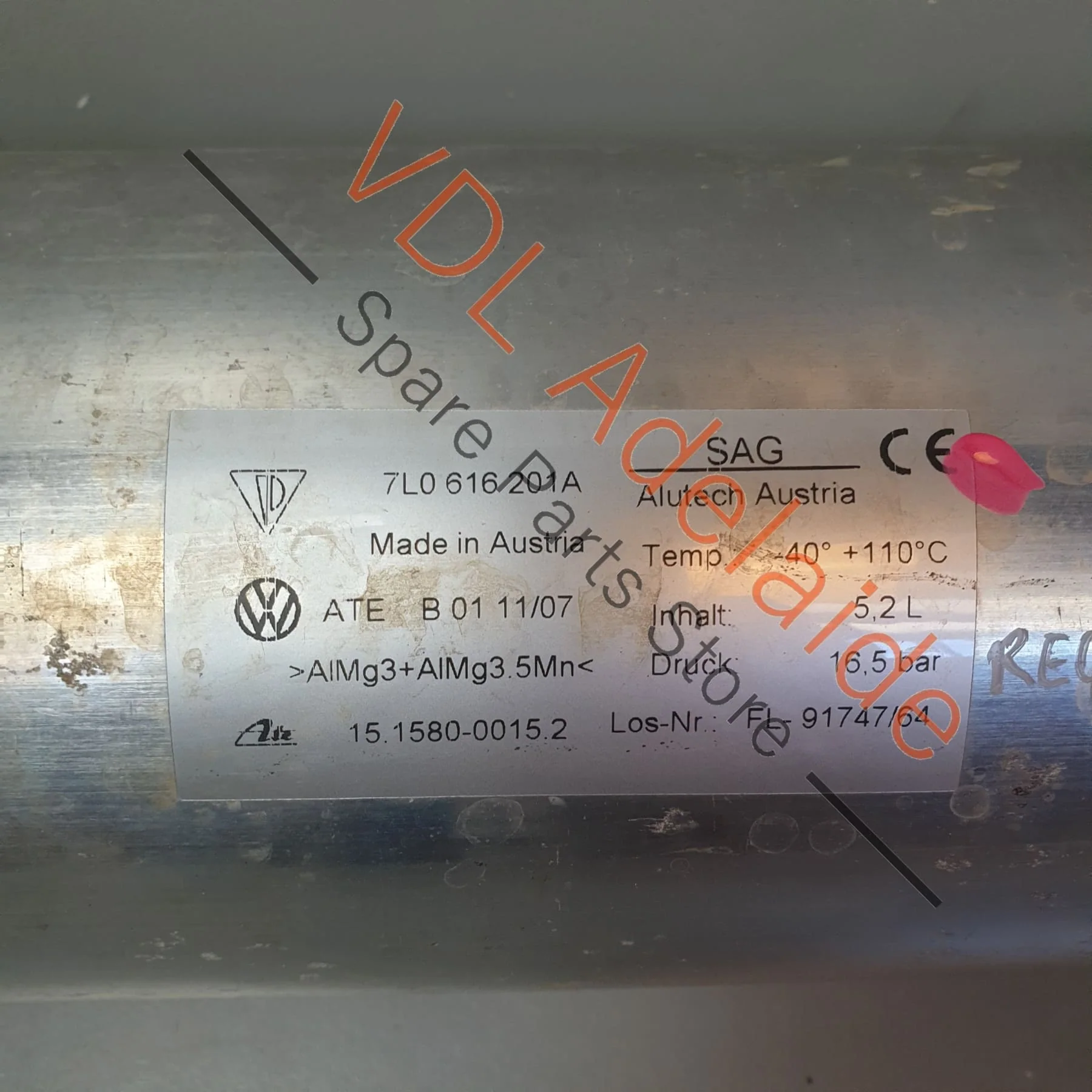 VW Touareg 7L Air Suspension Tank Cylinder Pressure Accumulator 7L0616201A - Image 7
