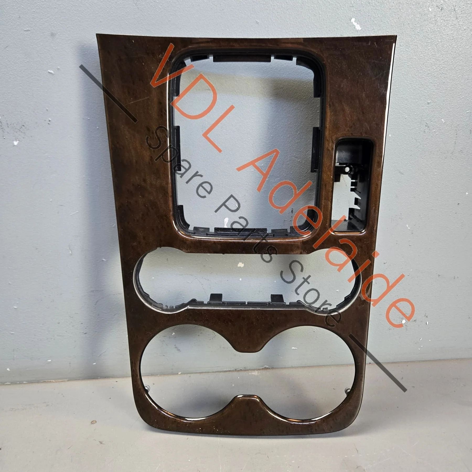 VW Touareg 7P Centre Console Trim for Gear Selector RHD Vavona Brown Woodgrain Inlay
