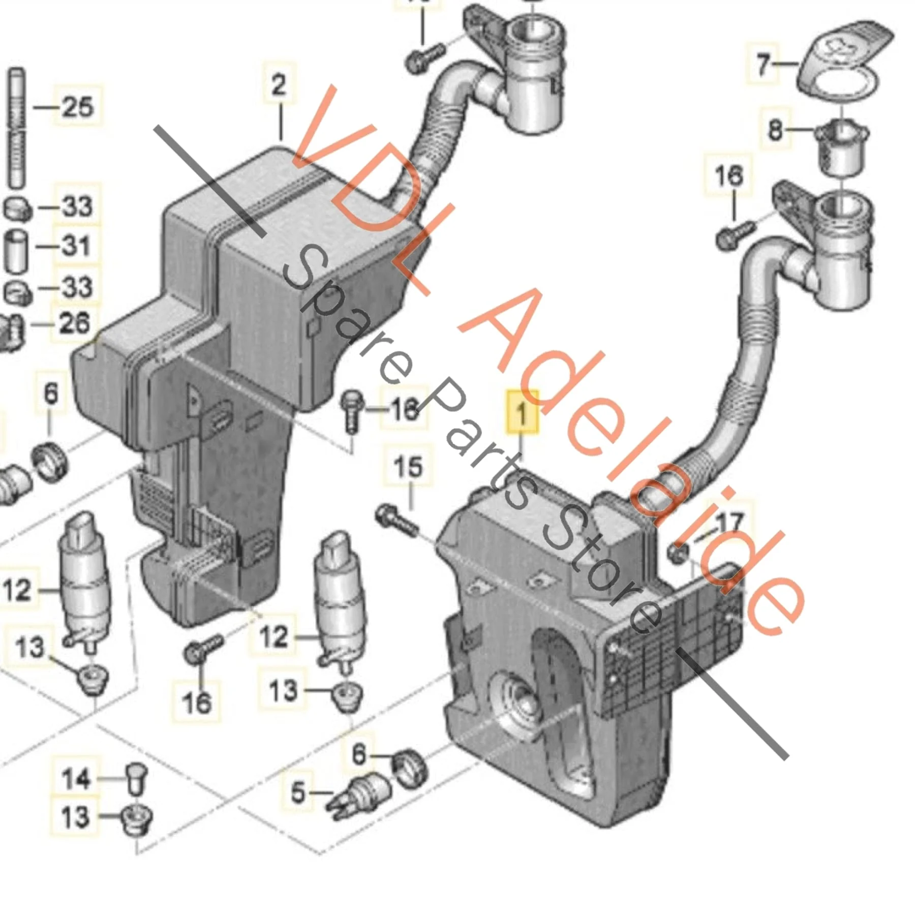 VW Golf R32 Windscreen Washer Bottle Tank Reservoir complete with motors 1K0955453S - Image 2