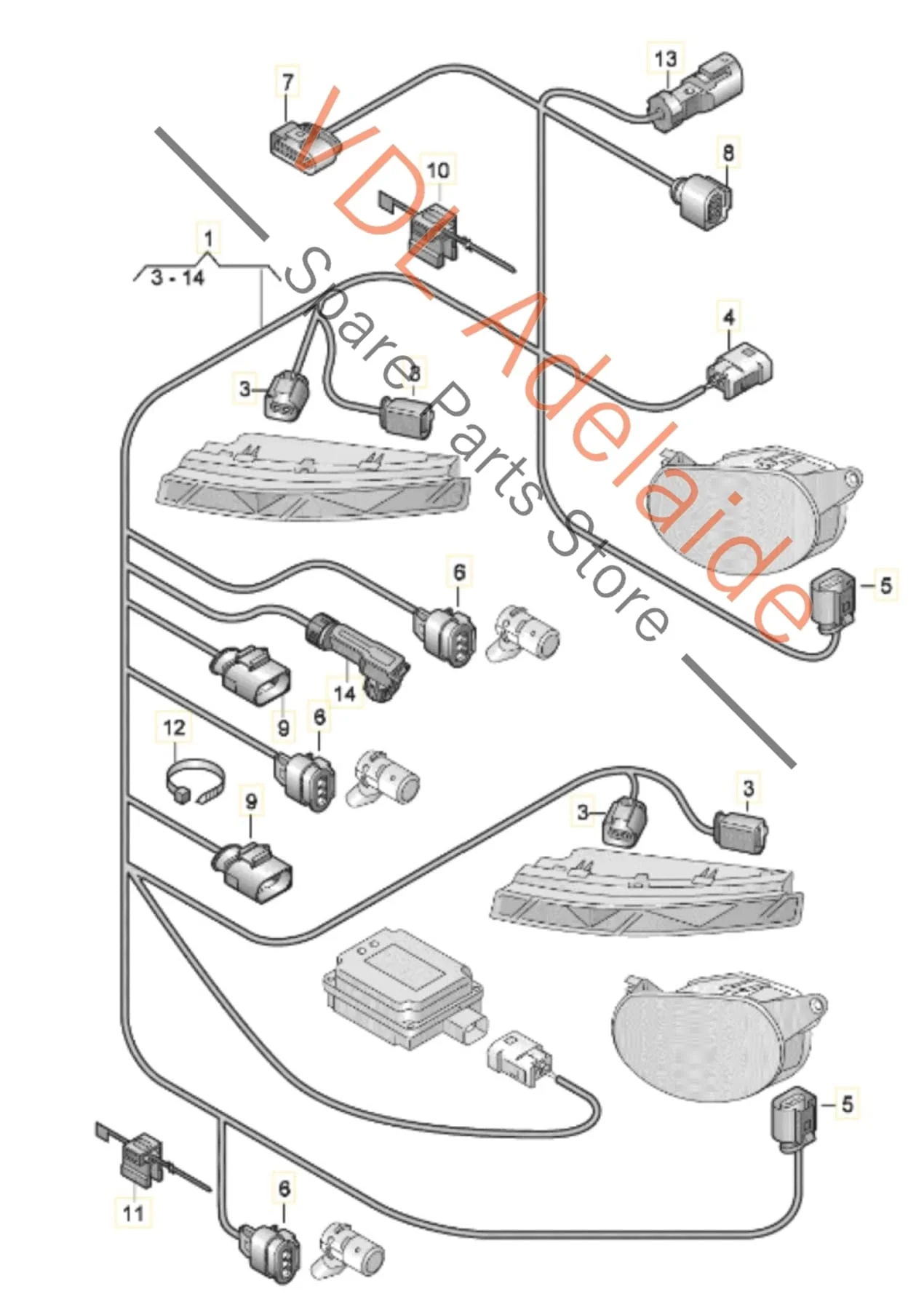 Audi Q7 4L Front Bumper Wiring Harness 4L0971095DL For cars with front & rear camera - Image 2