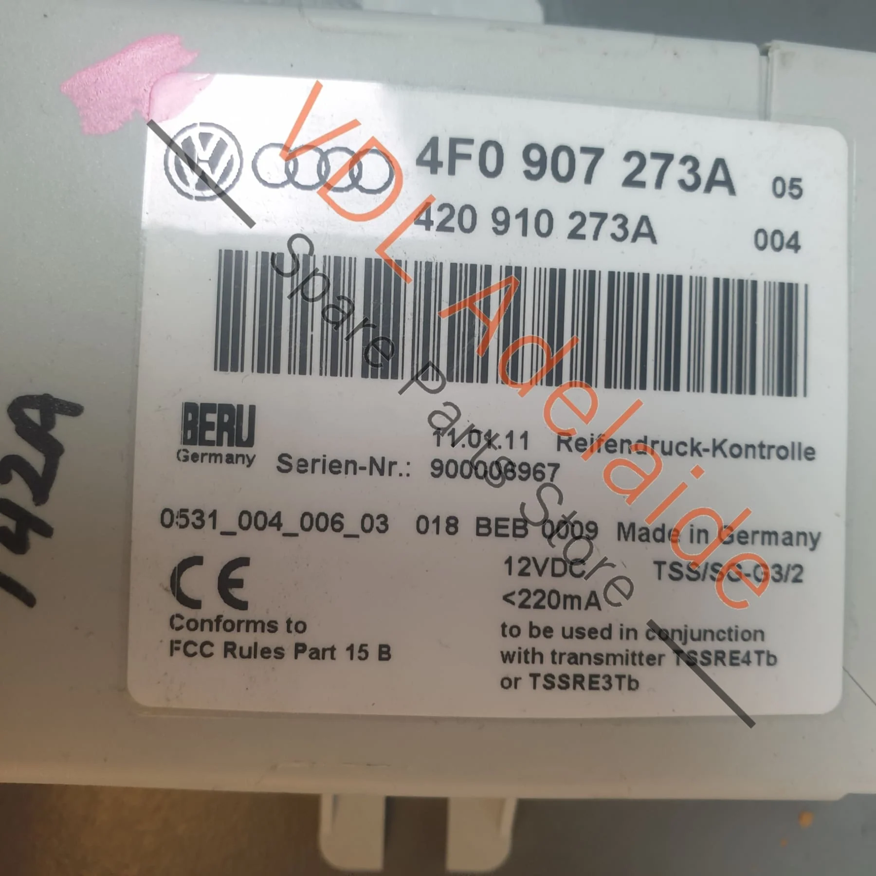 Audi R8 42 Tyre Pressure Control Monitoring Unit Module TPMS 4F0907273A 420910273A - Image 2