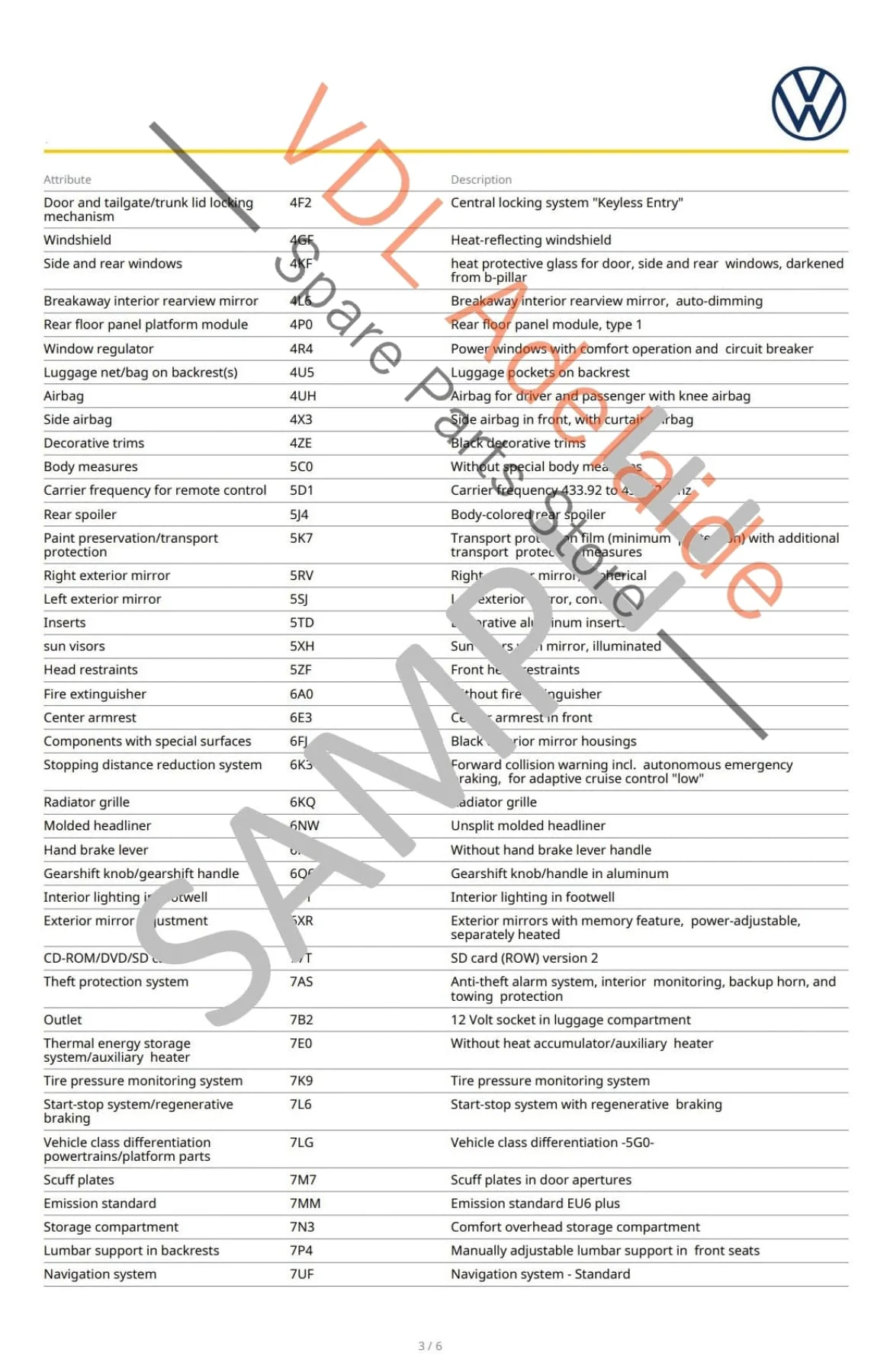 Volkswagen VW VIN Digital Report - Option Codes Build Date Colour - Image 3