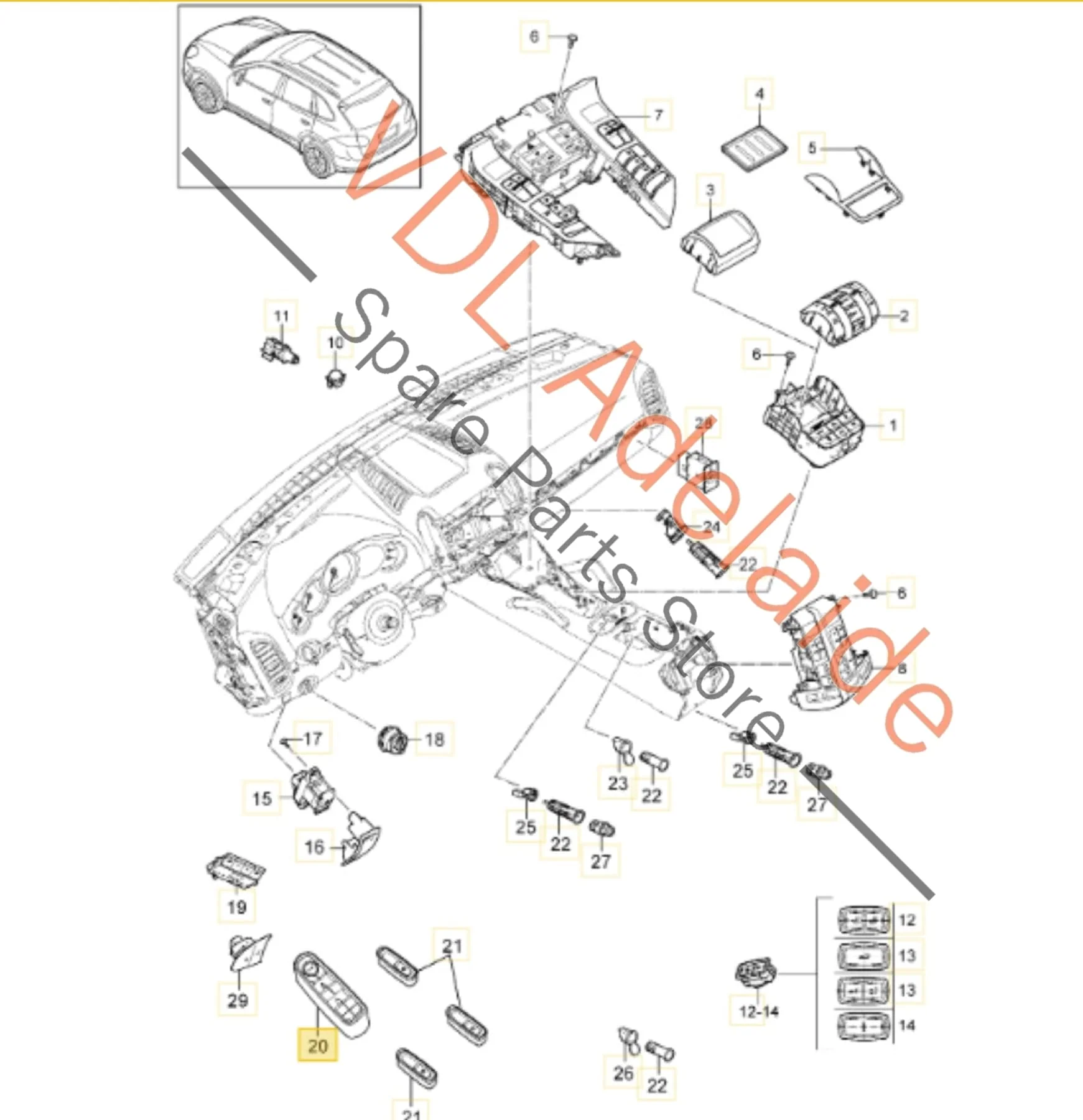 Porsche Cayenne 958 92A Drivers Master Power Window Switch 7PP959858H DML  7PP959858R DML 7PP959858AH DML - Image 2